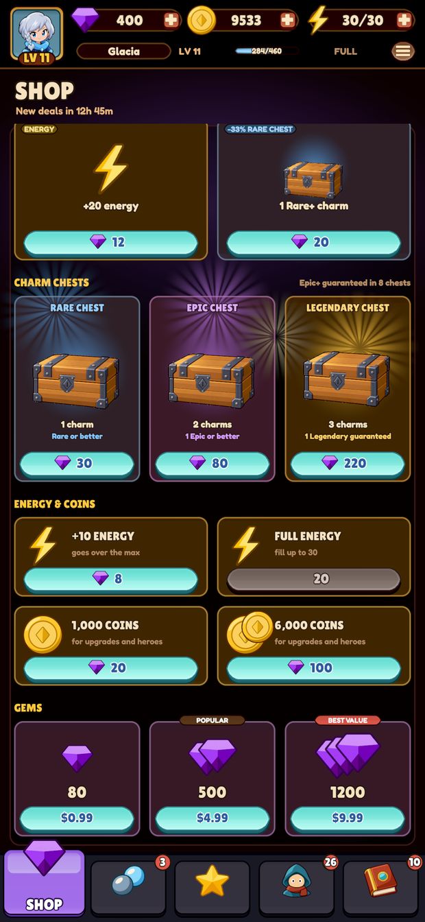 Stage 49: 30 goals, each paying gems once.